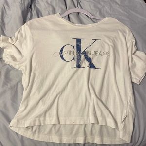 cropped blue silver and white Calvin Klein top
